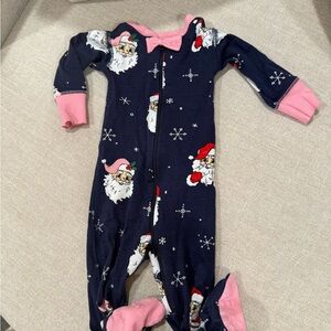 The Beaufort Bonnet Company Navy and Pink Santa Footie Pajamas